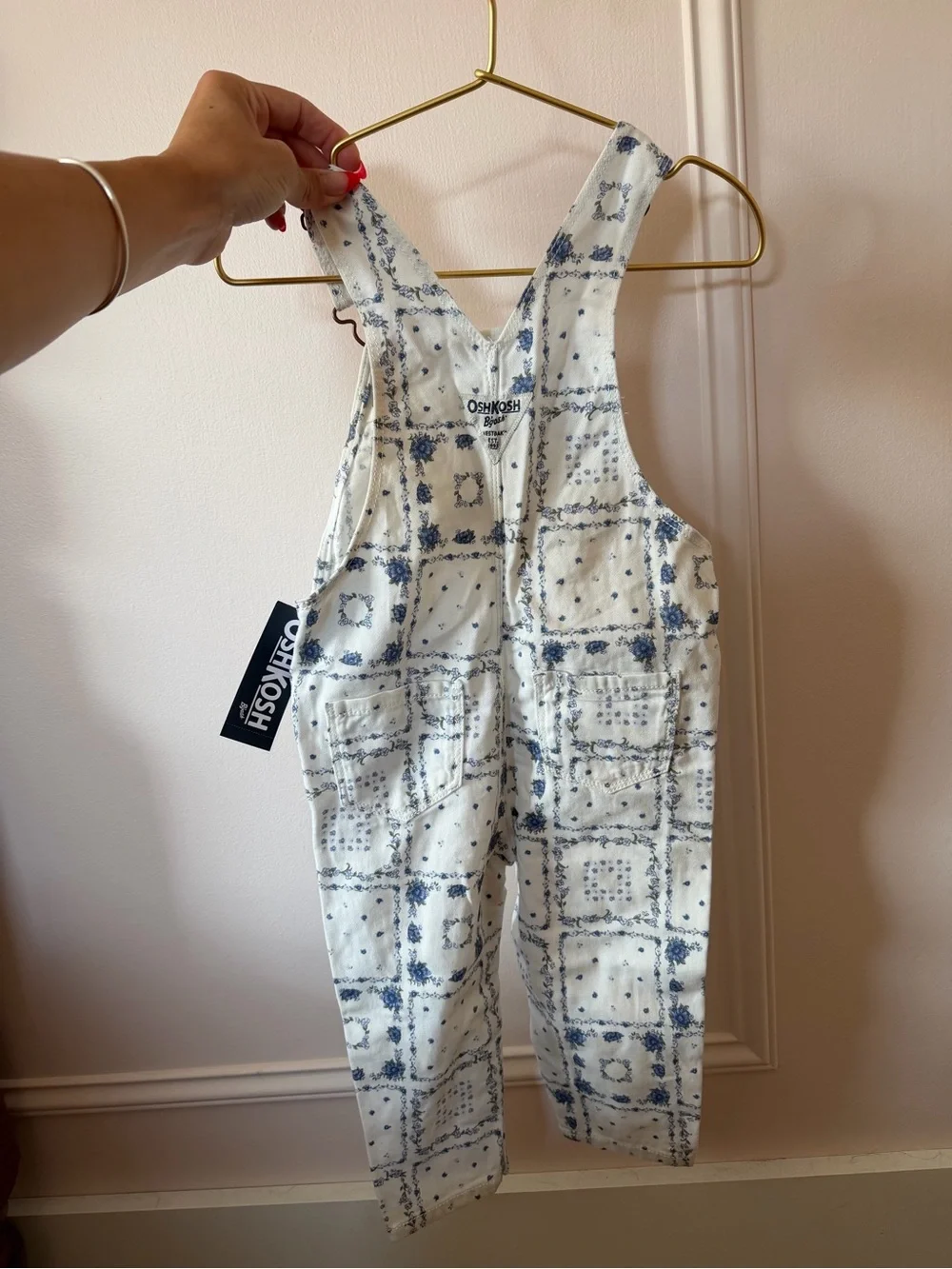 NWT oshkosh denim floral patchwork print toddler overalls